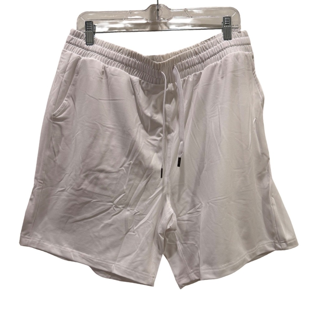 Feat Men's White Athletic Shorts Gym wear XL Elastic Drawstring Zipper Pocket